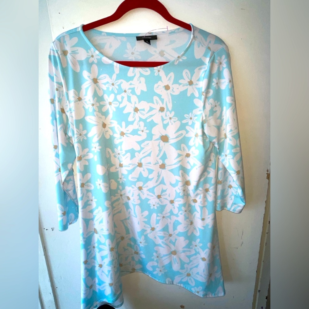 Alfani Light Blue and White Floral Blouse